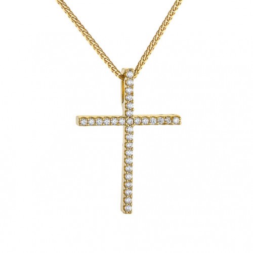 Χρυσός γυναικείος βαπτιστικός σταυρός Κ14 με αλυσίδα