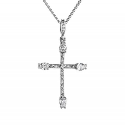Λευκόχρυσος γυναικείος βαπτιστικός σταυρός Κ14 με αλυσίδα
