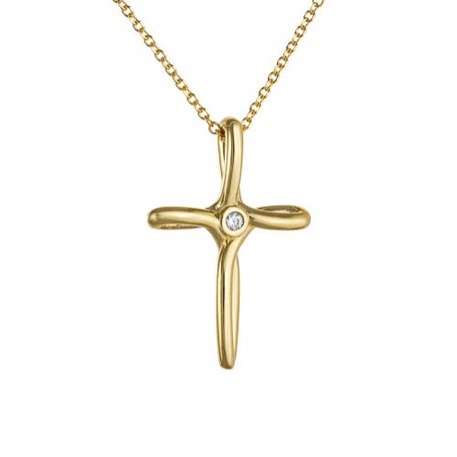 Χρυσός γυναικείος βαπτιστικός σταυρός Κ14 με αλυσίδα