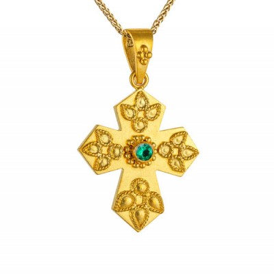 Χρυσός μασίφ Βυζαντινός σταυρός Κ14 με αλυσίδα