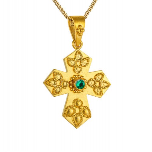 Χρυσός μασίφ Βυζαντινός σταυρός Κ14 με αλυσίδα
