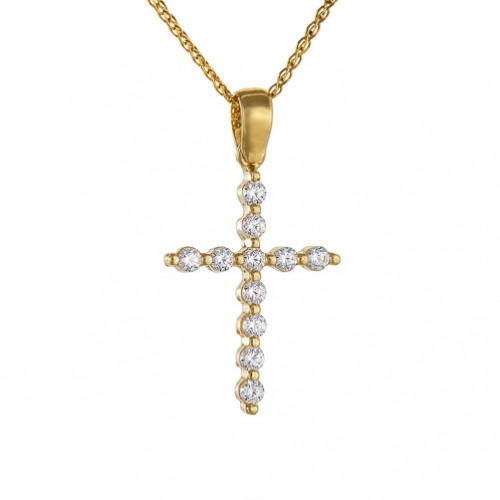 Χρυσός γυναικείος βαπτιστικός σταυρός Κ14 με αλυσίδα