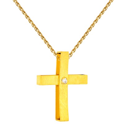 Χρυσός χειροποίητος σταυρός Κ14 με αλυσίδα