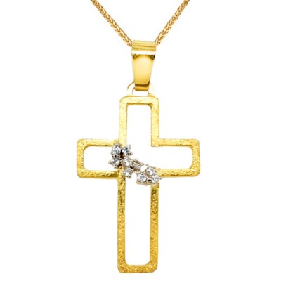 Χρυσός χειροποίητος σταυρός Κ14 με αλυσίδα