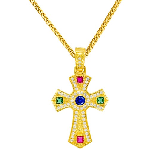 Χρυσός γυναικείος Βυζαντινός σταυρός Κ14 με αλυσίδα