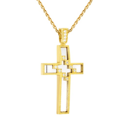 Χρυσός γυναικείος βαπτιστικός σταυρός Κ14 με αλυσίδα