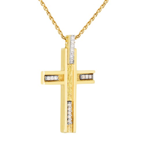 Χρυσός γυναικείος βαπτιστικός σταυρός Κ14 με αλυσίδα