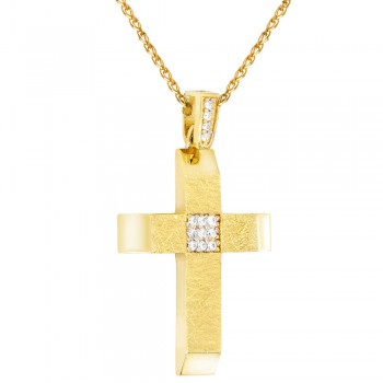 Χρυσός γυναικείος βαπτιστικός σταυρός Κ14 με αλυσίδα