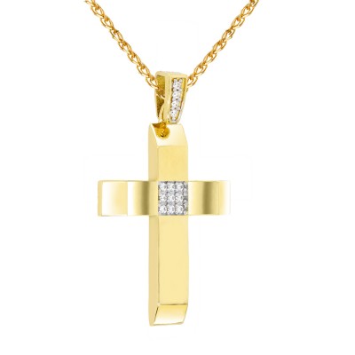 Χρυσός γυναικείος βαπτιστικός σταυρός Κ14 με αλυσίδα