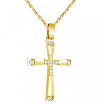 Χρυσός γυναικείος βαπτιστικός σταυρός Κ14 με αλυσίδα