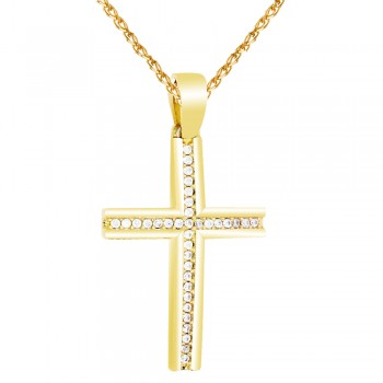Χρυσός γυναικείος βαπτιστικός σταυρός Κ14 με αλυσίδα