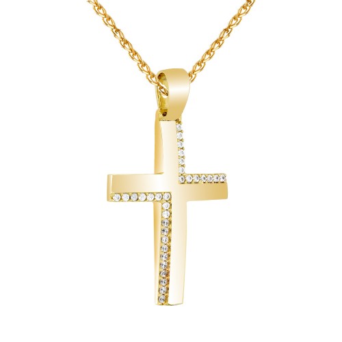 Χρυσός γυναικείος βαπτιστικός σταυρός Κ14 με αλυσίδα