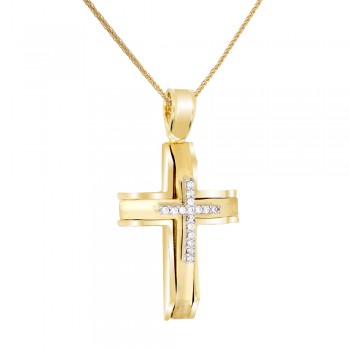 Χρυσός μασίφ γυναικείος βαπτιστικός σταυρός Κ14 με αλυσίδα