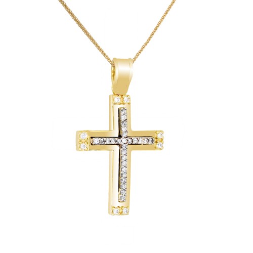 Χρυσός μασίφ βαπτιστικός σταυρός Κ14 με αλυσίδα