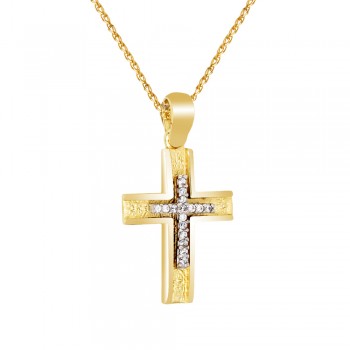 Χρυσός γυναικείος βαπτιστικός σταυρός Κ14 με αλυσίδα