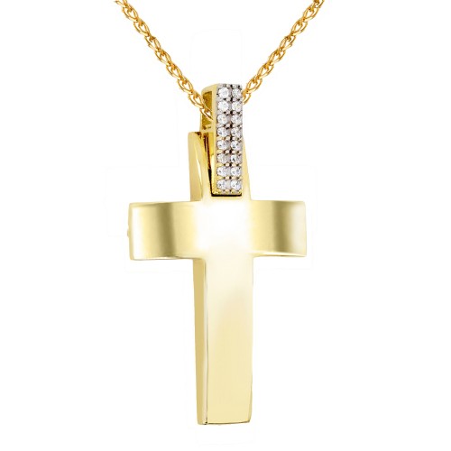 Χρυσός γυναικείος βαπτιστικός σταυρός Κ14 με αλυσίδα