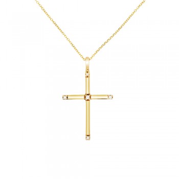 Χρυσός γυναικείος σταυρός Κ18 με διαμάντια και αλυσίδα