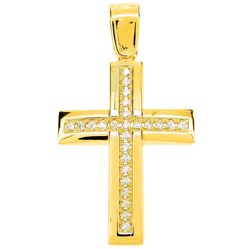 Χρυσός βαπτιστικός σταυρός Κ9 με ζιργκόν