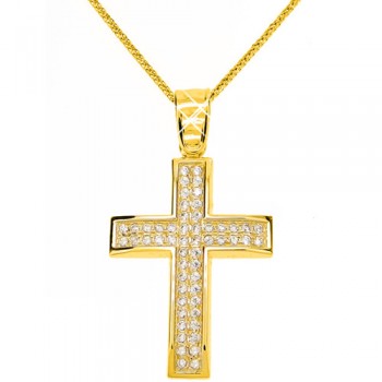 Χρυσός βαπτιστικός σταυρός Κ9 με αλυσίδα