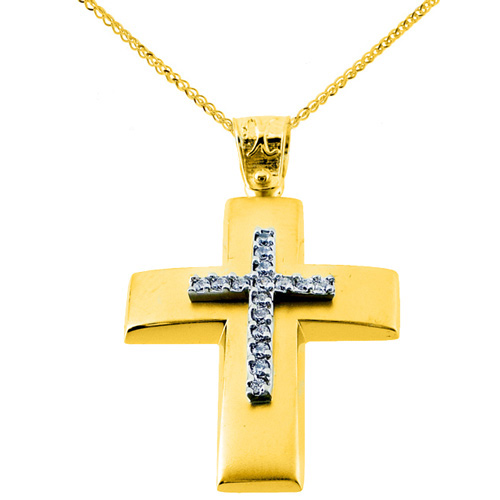 Χρυσός βαπτιστικός σταυρός Κ14 με αλυσίδα