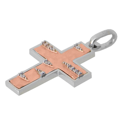 Βαπτιστικός σταυρός από ροζ χρυσό Κ14 με αλυσίδα