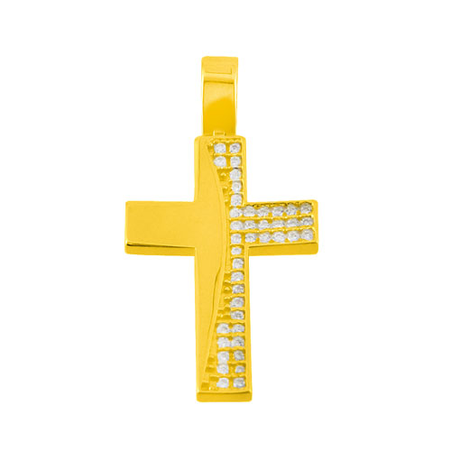 Χρυσός σταυρός Κ14 με ζιργκόν