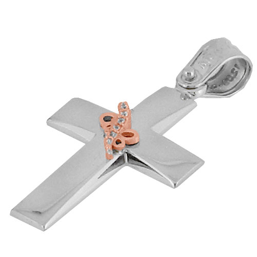 Λευκόχρυσος βαπτιστικός σταυρός Κ14 με αλυσίδα