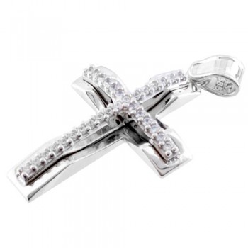 Λευκόχρυσος μασίφ βαπτιστικός σταυρός Κ14 με αλυσίδα