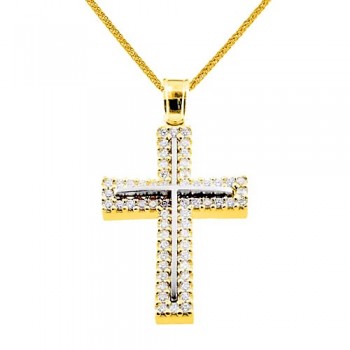 Χρυσός μασίφ βαπτιστικός σταυρός Κ14 με αλυσίδα