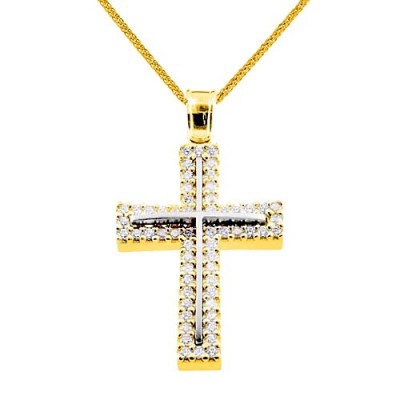 Χρυσός μασίφ βαπτιστικός σταυρός Κ14 με αλυσίδα