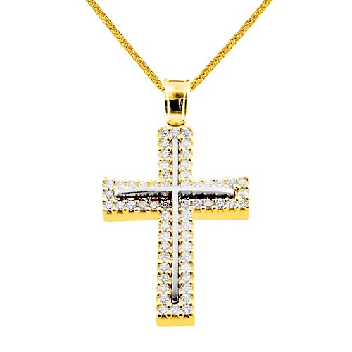 Χρυσός μασίφ βαπτιστικός σταυρός Κ14 με αλυσίδα