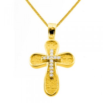 Χρυσός μασίφ βαπτιστικός σταυρός Κ14 με αλυσίδα