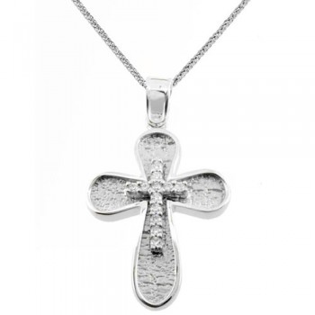 Λευκόχρυσος μασίφ βαπτιστικός σταυρός Κ14 με αλυσίδα