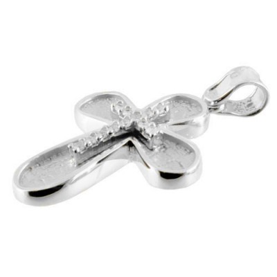 Λευκόχρυσος μασίφ βαπτιστικός σταυρός Κ14 με αλυσίδα