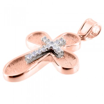 Μασίφ βαπτιστικός σταυρός από ροζ χρυσό Κ14 με αλυσίδα