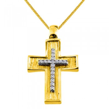 Χρυσός μασίφ βαπτιστικός σταυρός Κ14 με αλυσίδα
