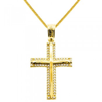 Χρυσός βαπτιστικός σταυρός Κ14 με αλυσίδα