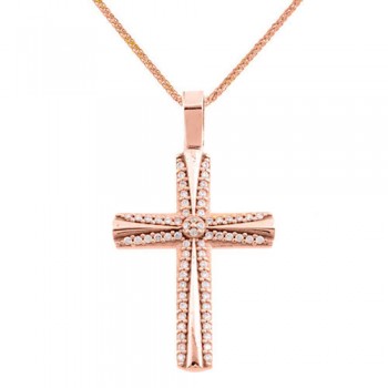Βαπτιστικός σταυρός από ροζ χρυσό Κ14 με αλυσίδα