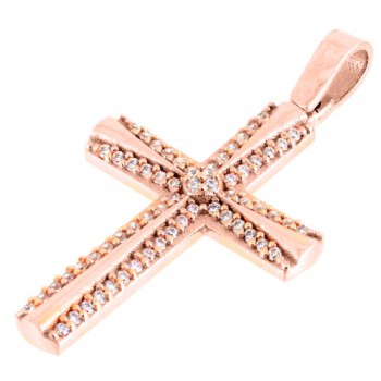 Βαπτιστικός σταυρός από ροζ χρυσό Κ14 με αλυσίδα