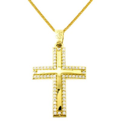 Χρυσός βαπτιστικός σταυρός Κ14 με αλυσίδα