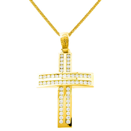 Χρυσός βαπτιστικός σταυρός Κ14 με αλυσίδα
