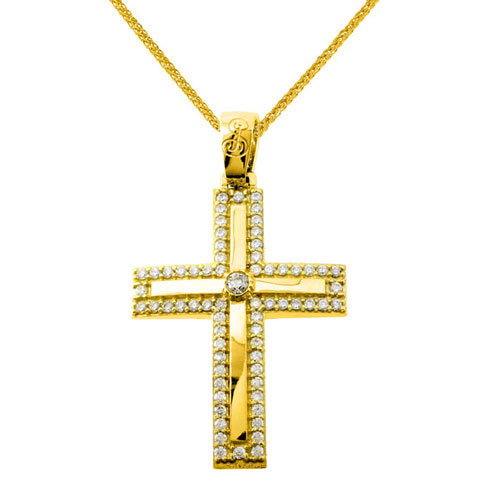Χρυσός βαπτιστικός σταυρός Κ14 με αλυσίδα
