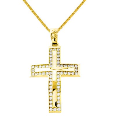 Χρυσός βαπτιστικός σταυρός Κ14 με αλυσίδα