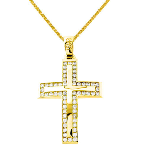 Χρυσός βαπτιστικός σταυρός Κ14 με αλυσίδα