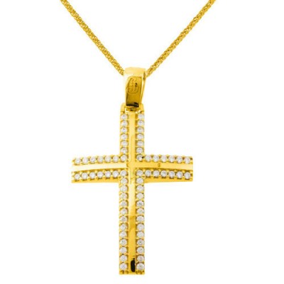 Χρυσός βαπτιστικός σταυρός Κ14 με αλυσίδα