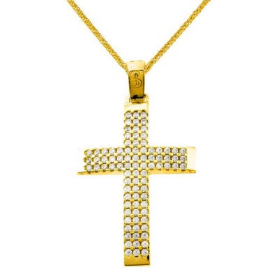 Χρυσός βαπτιστικός σταυρός Κ14 με αλυσίδα