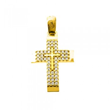 Χρυσός σταυρός Κ14 με ζιργκόν