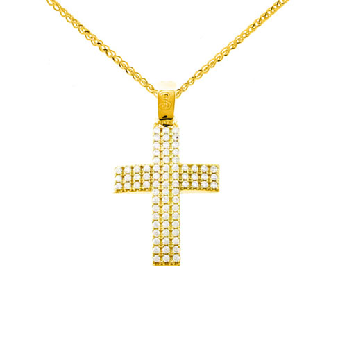 Χρυσός σταυρός Κ14 με αλυσίδα