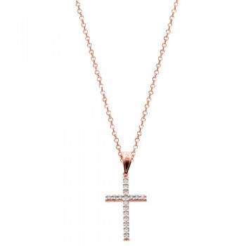 Σταυρός από ροζ χρυσό Κ14 με αλυσίδα
