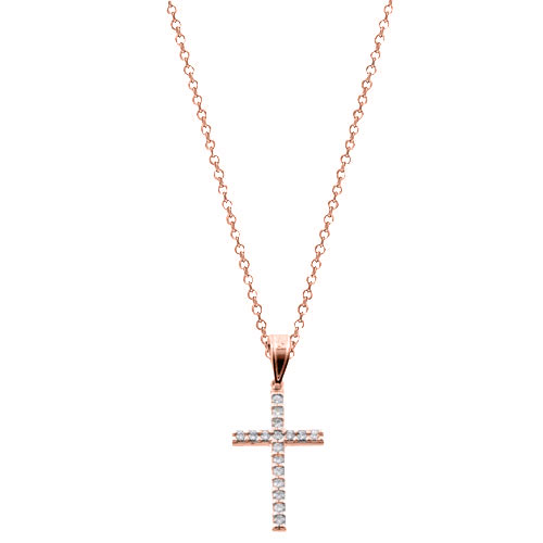 Σταυρός από ροζ χρυσό Κ14 με αλυσίδα